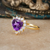 3CT Heart Cut Garnet Amethyst Ring Halo Promise Ring